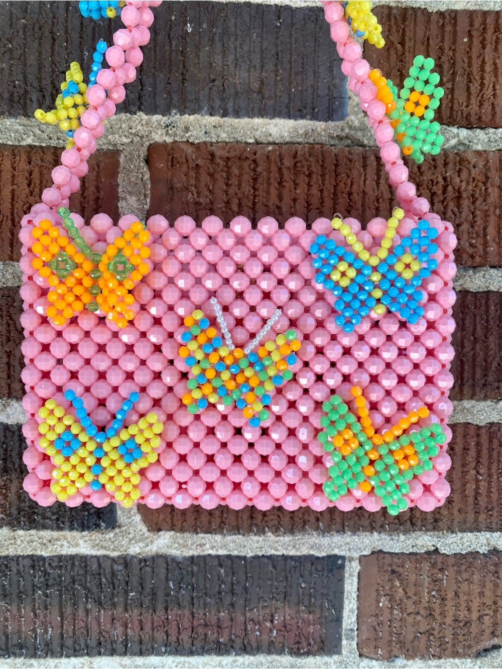 Susan Alexandra Pink Beaded Mini Bag with Multicolor Butterflies